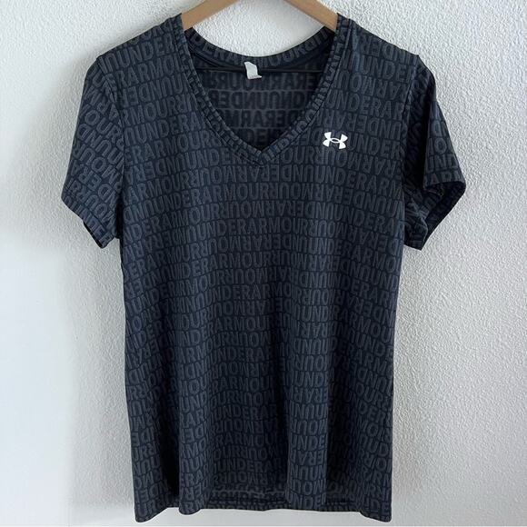 Under Armour Heatgear Loose Graphic Spellout V Neck Top Large - Picture 1 of 5